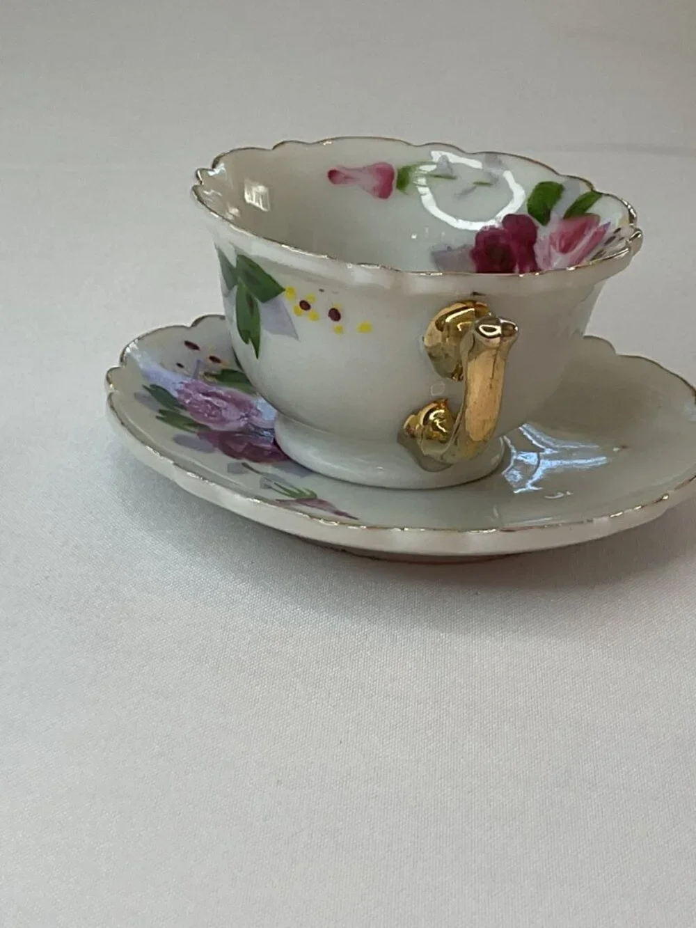 Vintage Miniature Japanese Hand Painted Cup & Saucer Set Cottage Dollhouse Tea‎
